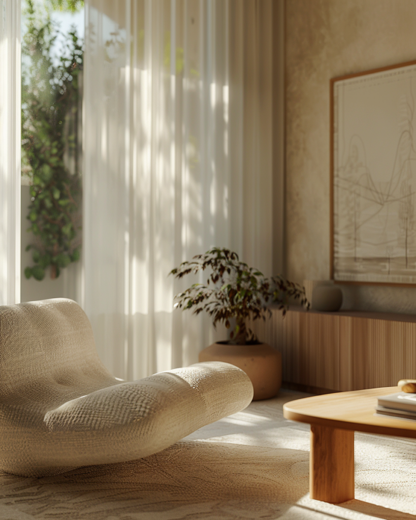 Clean modern apartment interior in Los Angeles with natural light and minimal design