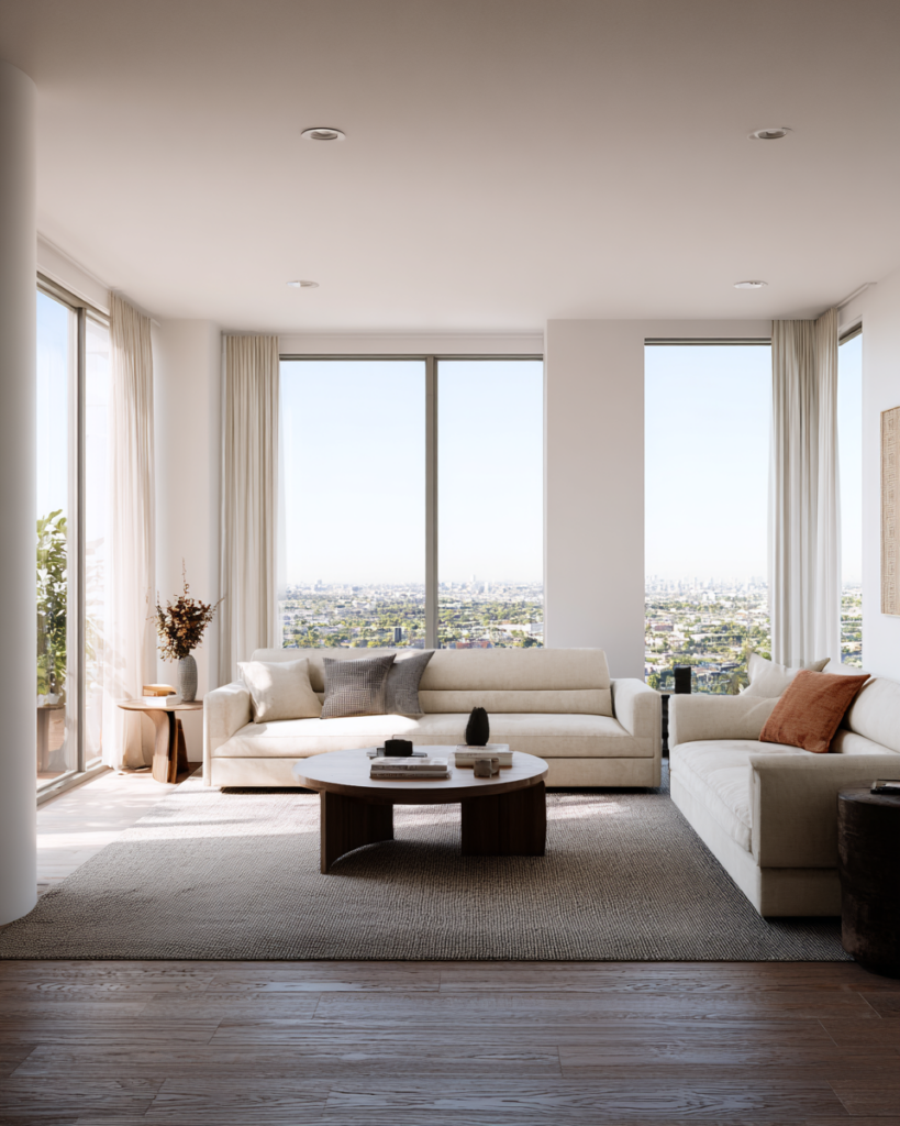 Modern luxury apartment living room in Beverly Hills after professional apartment cleaning service