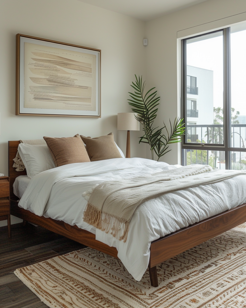 Clean modern apartment bedroom in West Hollywood after professional apartment cleaning service