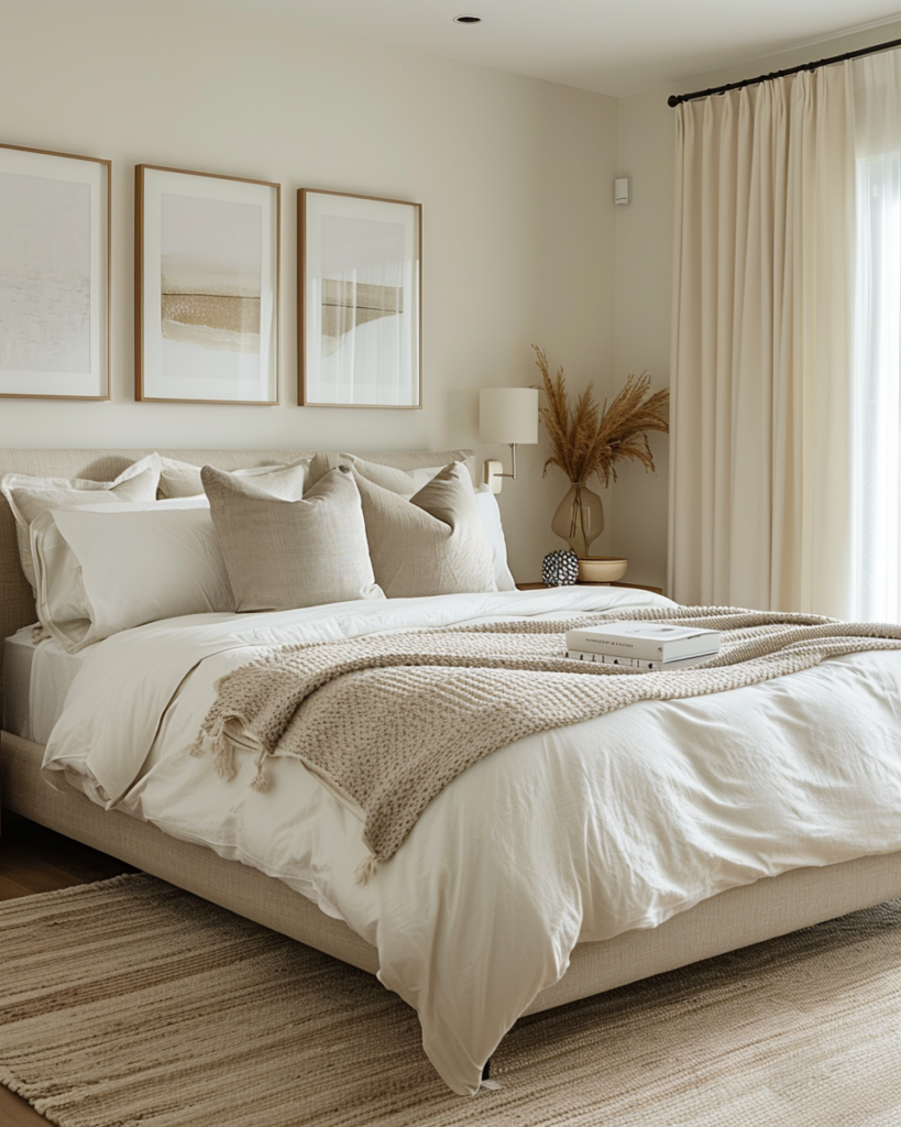 Freshly cleaned modern apartment bedroom in Hollywood Los Angeles with neutral decor and natural light