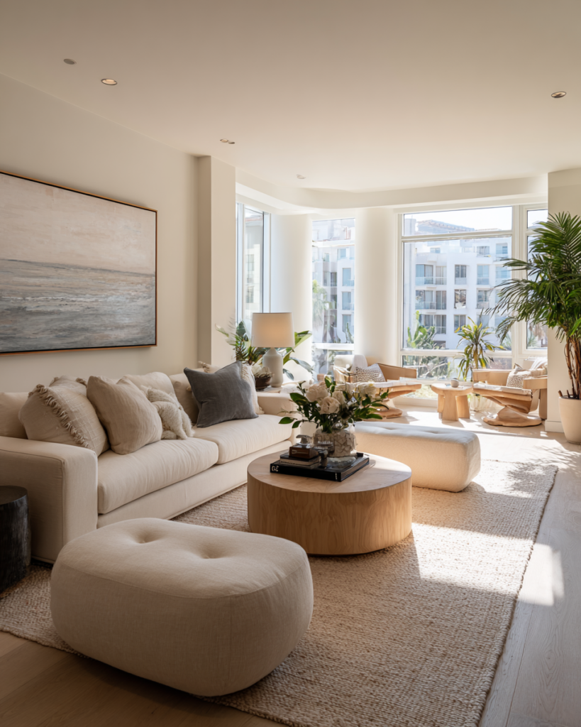 Luxury apartment living room after professional apartment cleaning service in Santa Monica