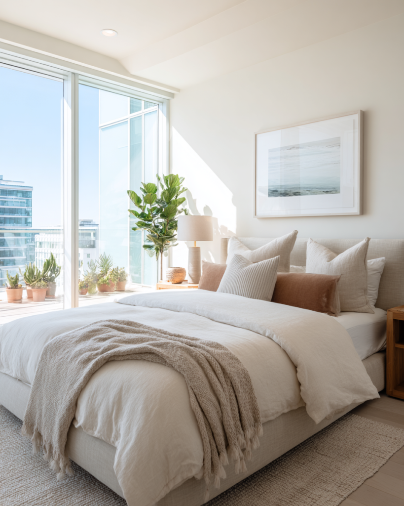 Modern bedroom in a clean Santa Monica apartment after professional maid service